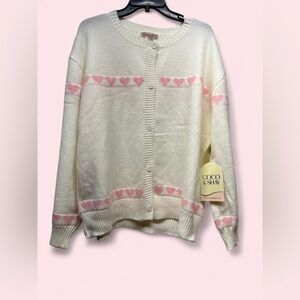 Coco & Sky Cream Cardigan with Pink Heart Accents